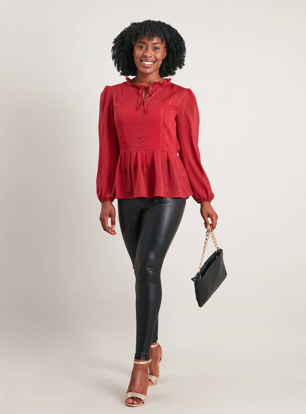 Black sheer peplum sales top